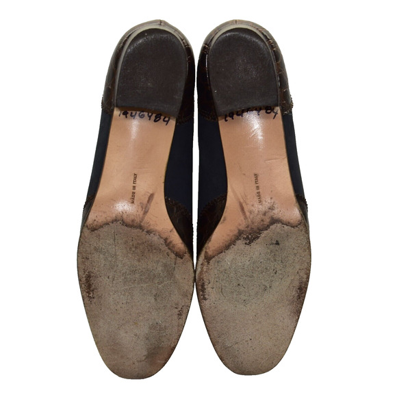 B5 Vntg SALVATORE FERRAGAMO Brown Croc Embossed Leather Block Heel Pumps Sz 7.5 - Picture 5 of 6